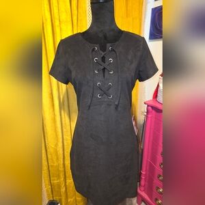 Express Black Mock Suede 1970s Style Dress Sz 10